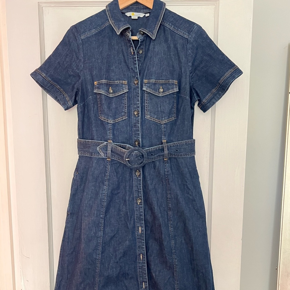 Boden Blue Denim Midi Dress with Belt